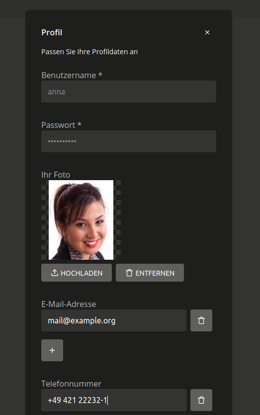 Benutzerprofil über den *End User Self Service*