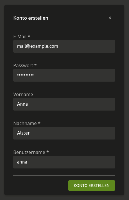 Kontoregistrierung
