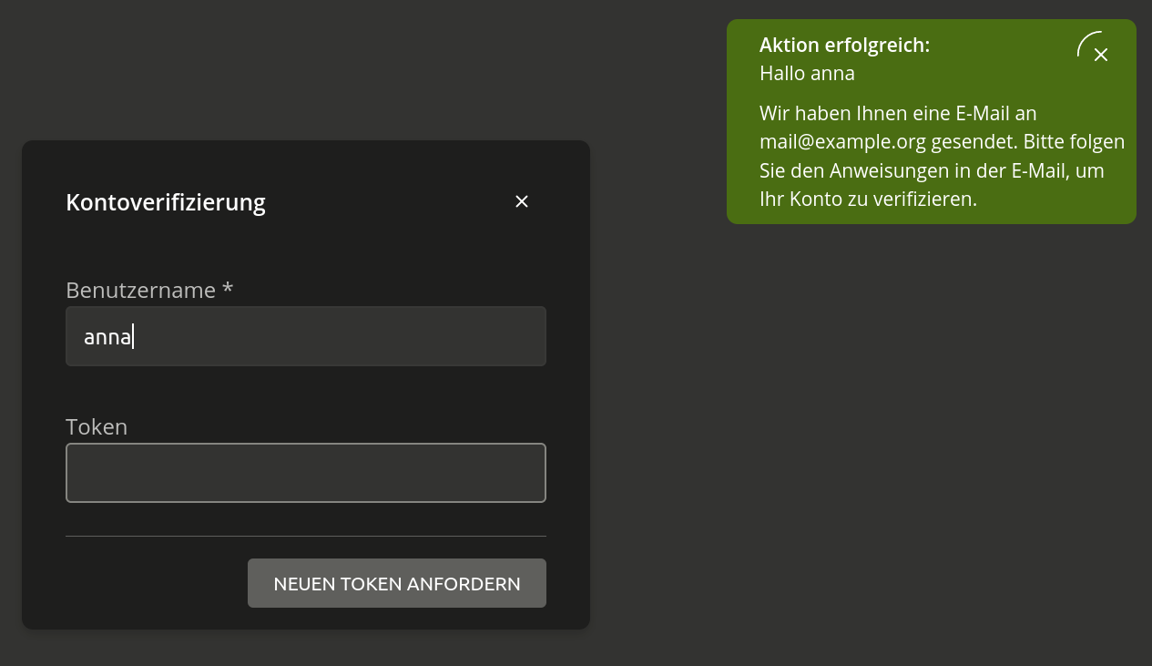 Senden der E-Mail zur Verifizierung