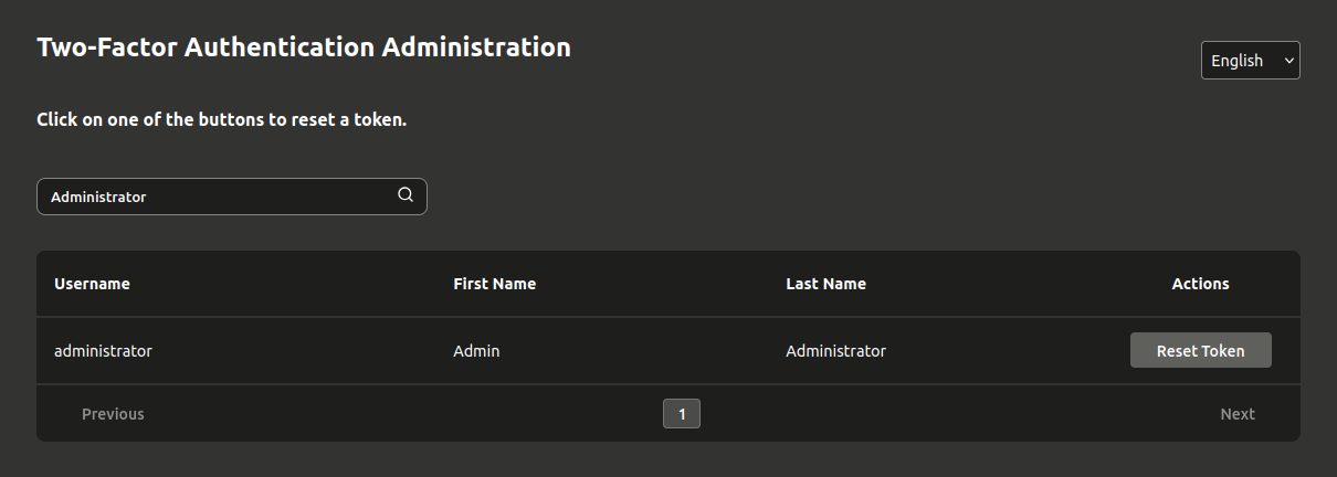 Screenshot of the 2FA Admin Helpdesk module