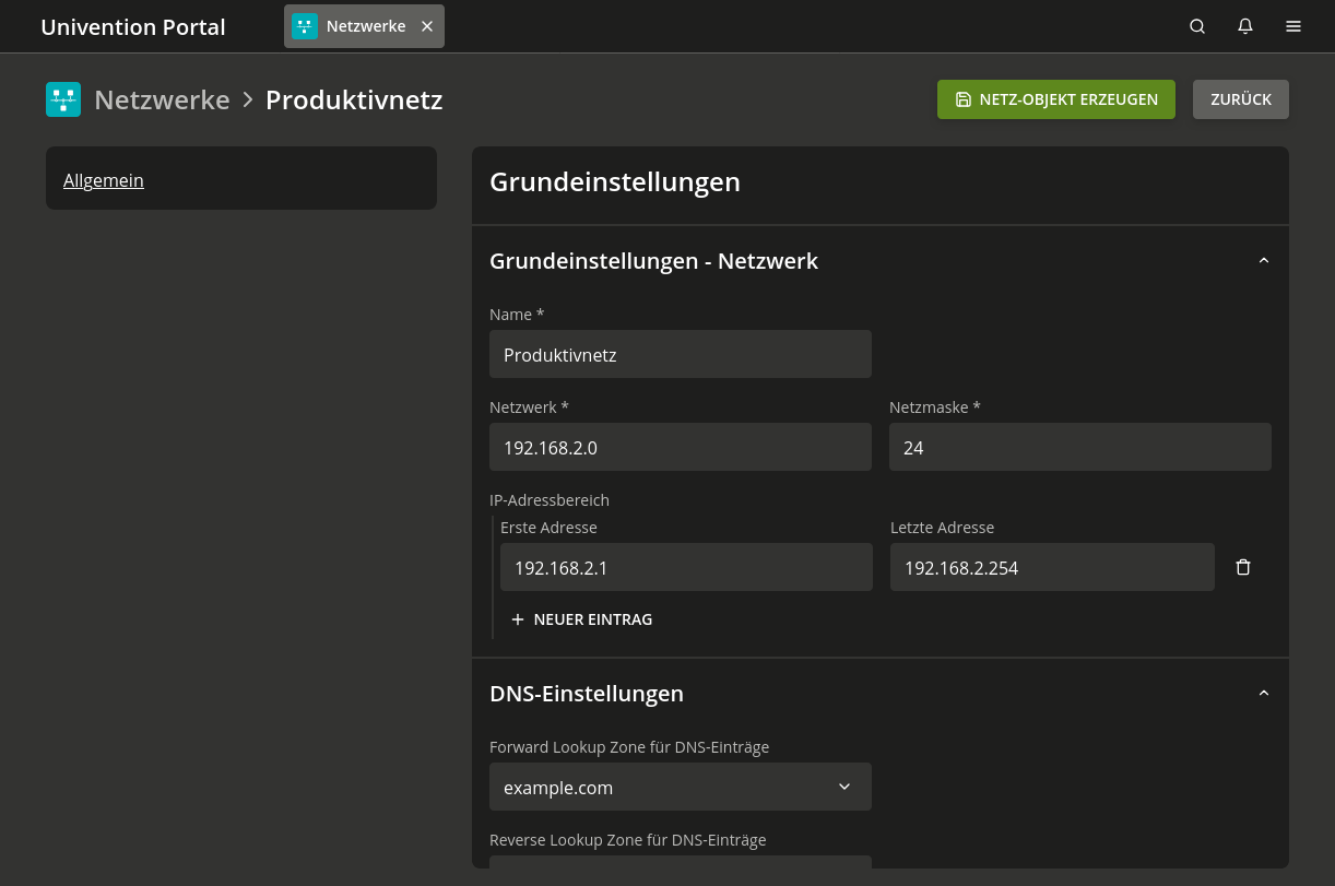 Erstellen eines Netzwerkobjekts