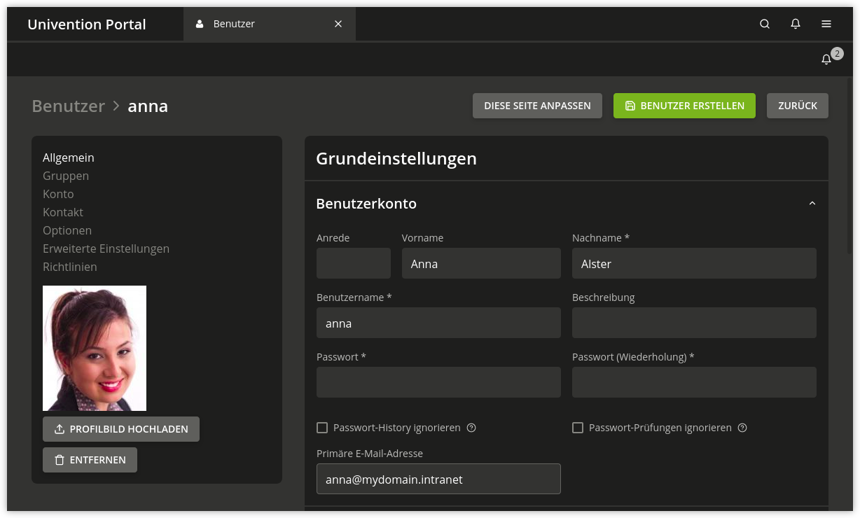 Anlegen eines Benutzers in der Univention Management Console