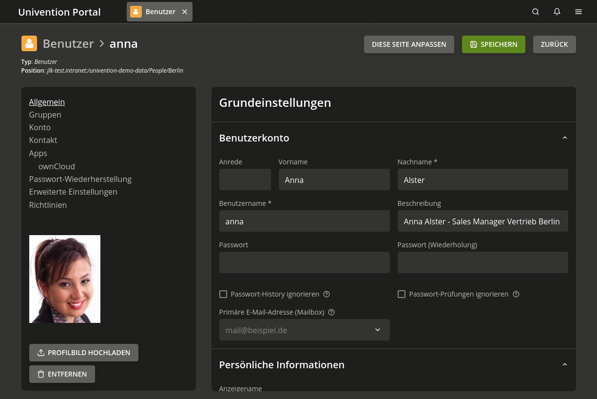 Anlegen eines Benutzers in der Univention Management Console