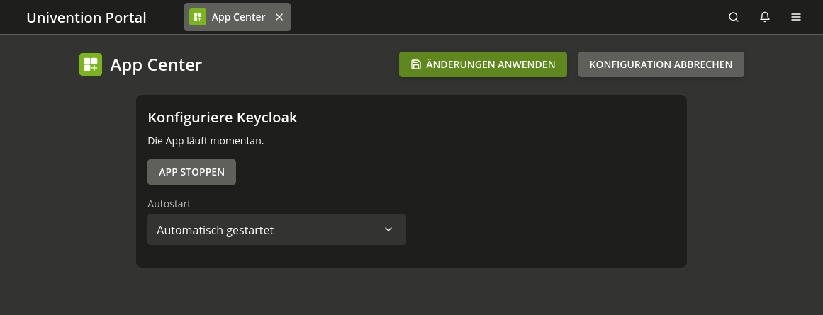 App Center Einstellungsdialog für eine Anwendung