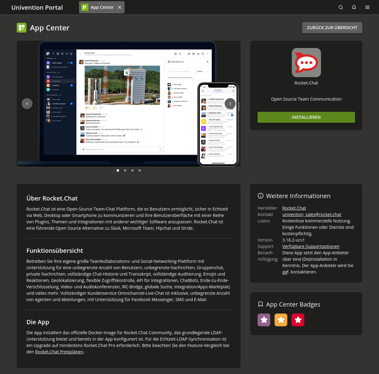 Details zu einer Anwendung im App Center