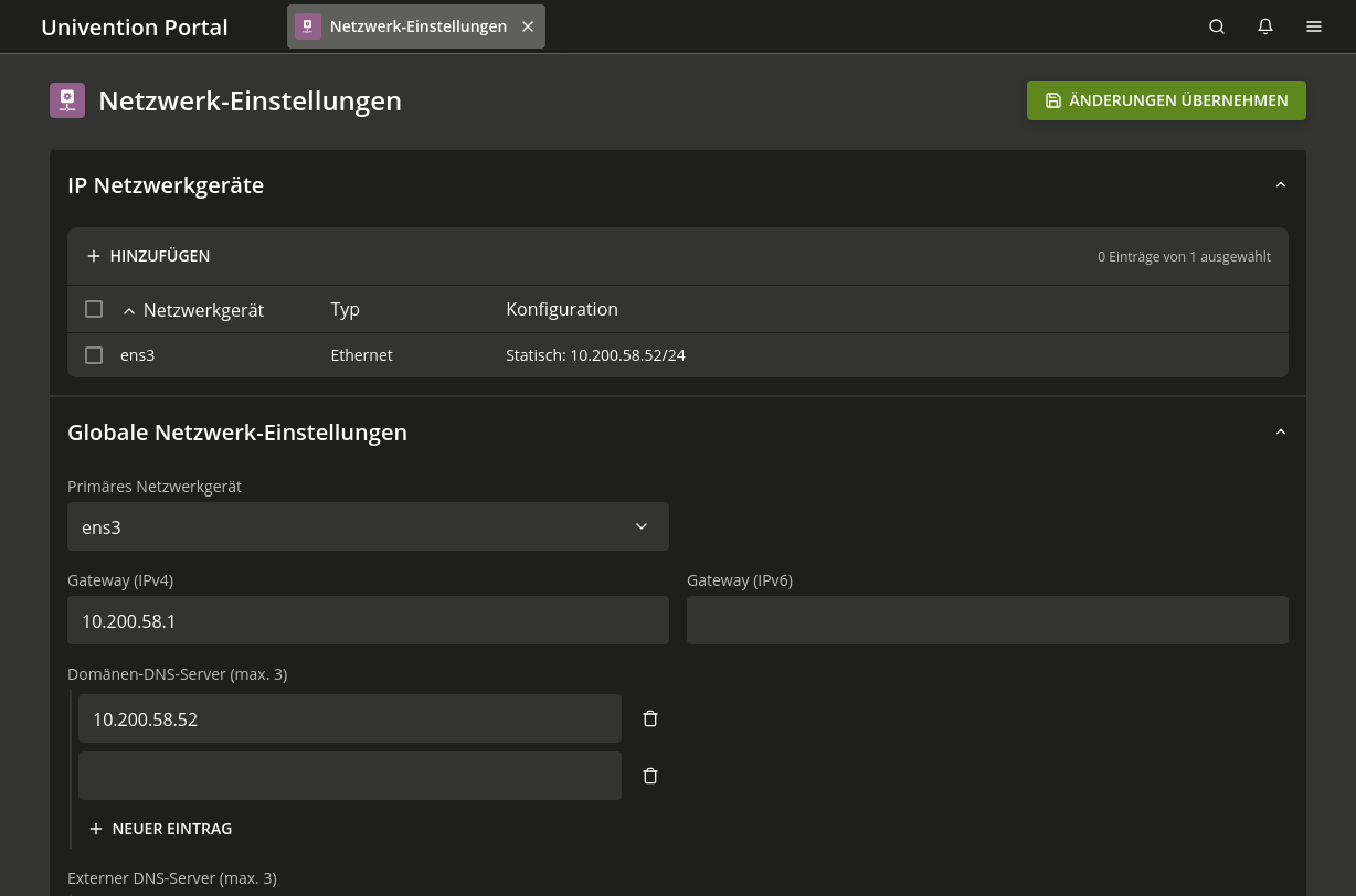 Netzwerkkonfiguration im Modul Netzwerk-Einstellungen konfigurieren