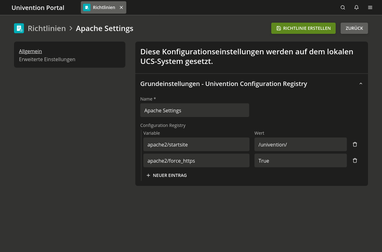 Richtlinienbasierte Konfiguration der Apache-Startseite und erzwungenes HTTPS