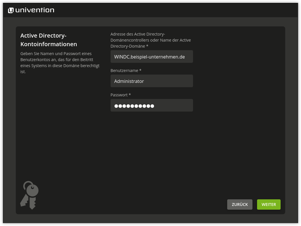 Informationen zur Active Directory Domäne