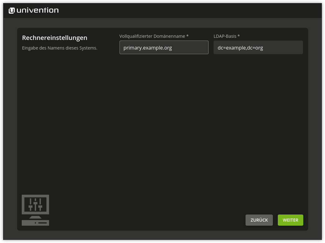 Angabe von Hostname und LDAP-Basis