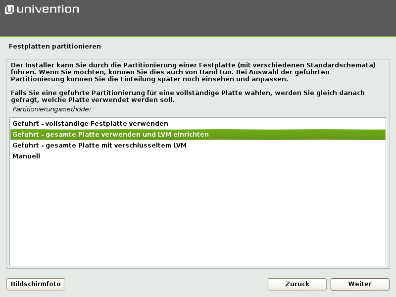 Partitionierungsschema auswählen