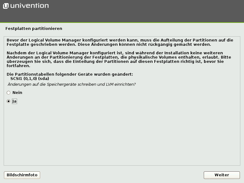 Anwendung der Änderungen auf die Festplatte bestätigen