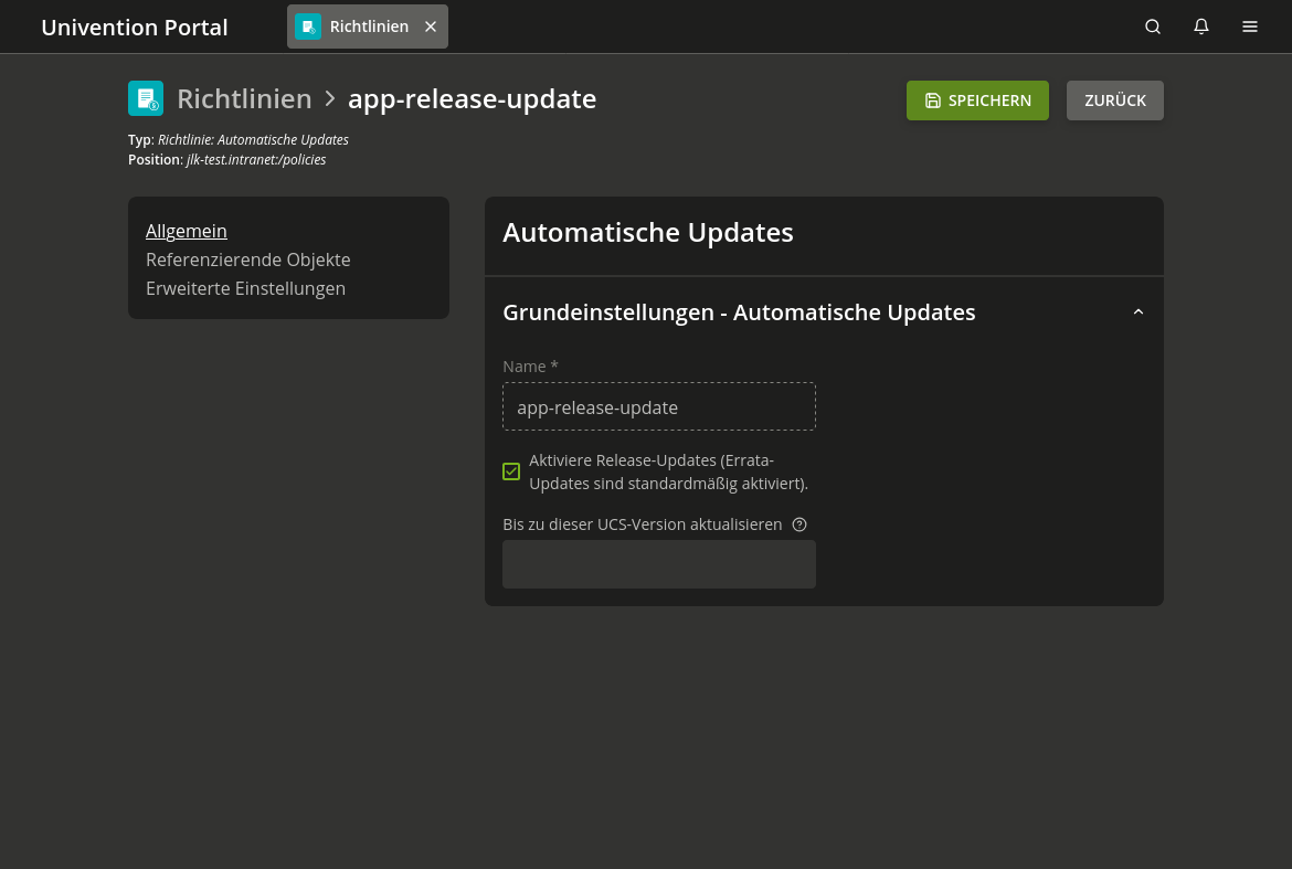 Aktualisierung von UCS Systemen mithilfe einer Update-Richtlinie