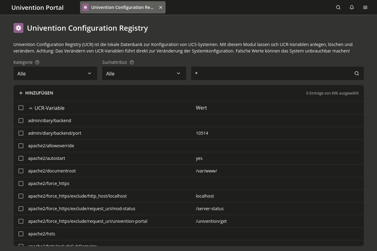 Verwaltung von UCR-Variablen in der Management-UI