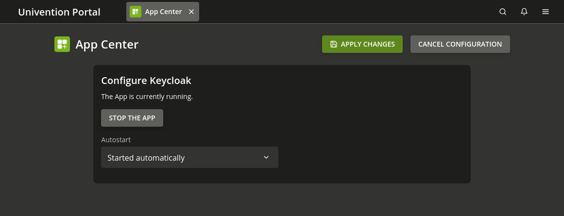 App Center settings dialog for an application