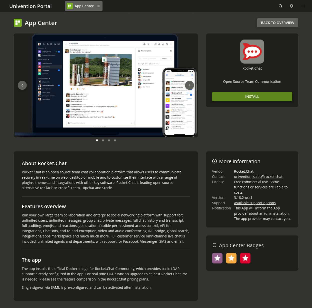Details for an application in the App Center