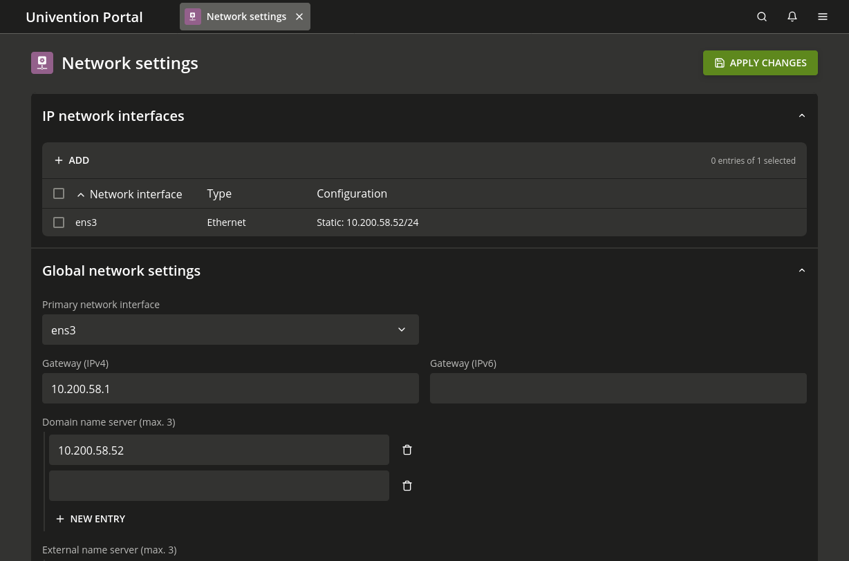 Configure network configuration in the Network settings module