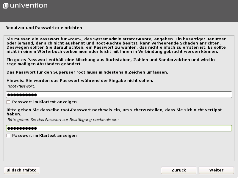 Root-Passwort festlegen