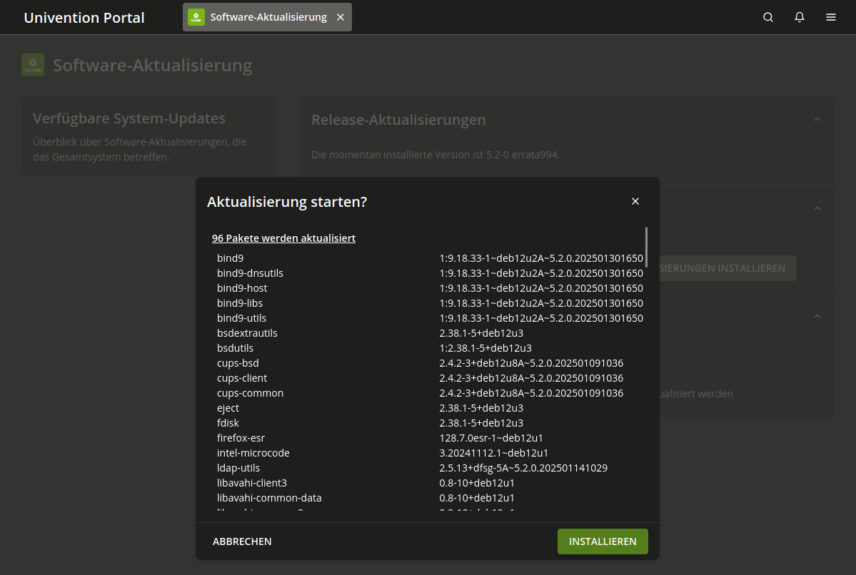 Aktualisierung eines Nubus für UCS Systems über das Verwaltungsmodul 'Software-Aktualisierung'