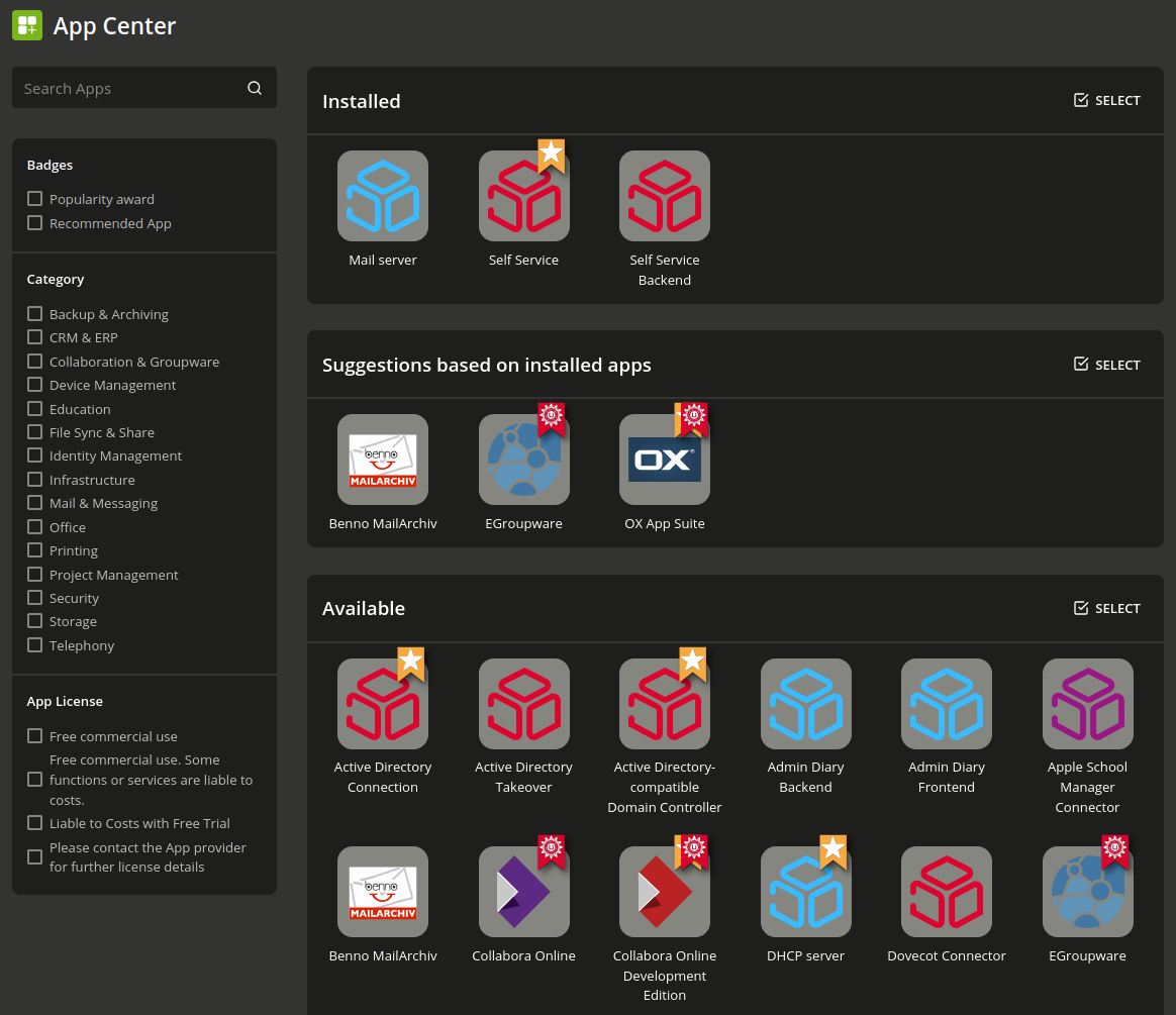Overview of applications available in the App Center