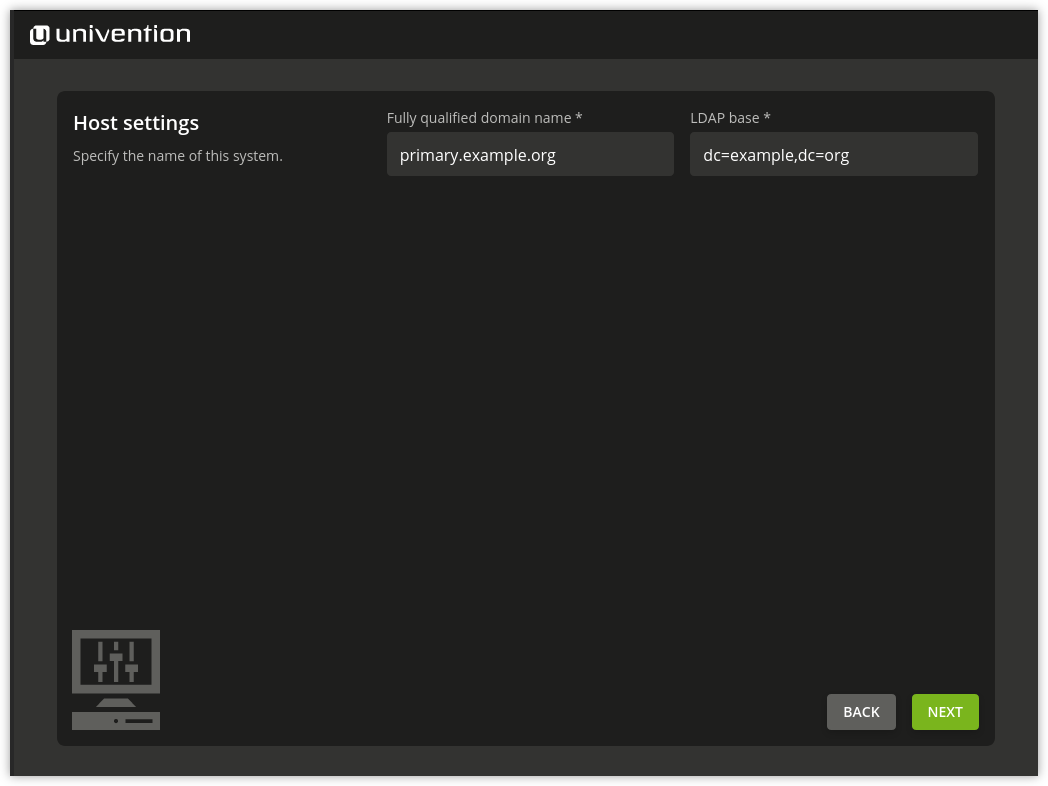 Specify of hostname and LDAP base