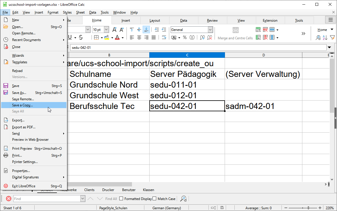 Kopie speichern als CSV-Datei