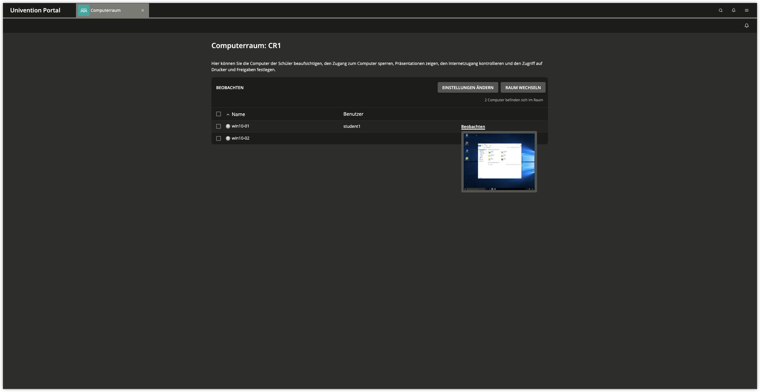 Beaufsichtigung eines Computerraums