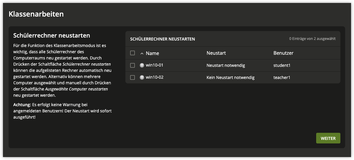 Neustart der Schülerrechner