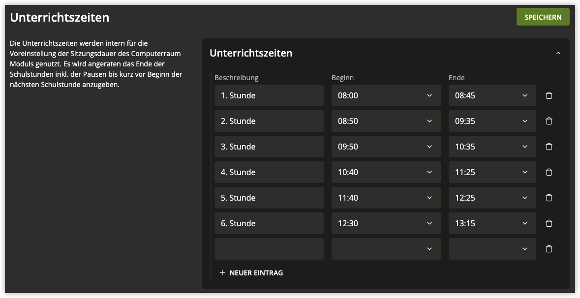 Festlegung der Unterrichtszeiten