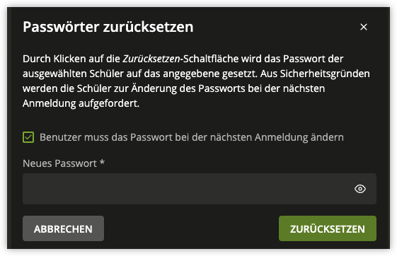 Zurücksetzen eines Schülerpassworts
