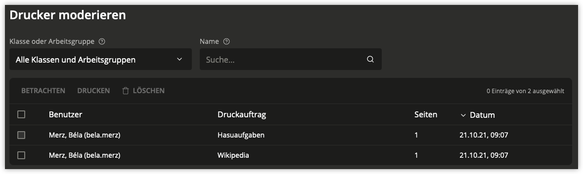 Moderation von Druckaufträgen