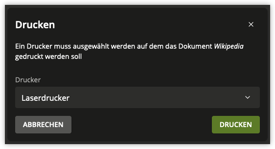 Auswahl des Druckers nach Freigabe des Druckauftrags